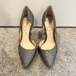 Jessica Simpson Heels Gray Silver Sparkle Shiny Womens 7
